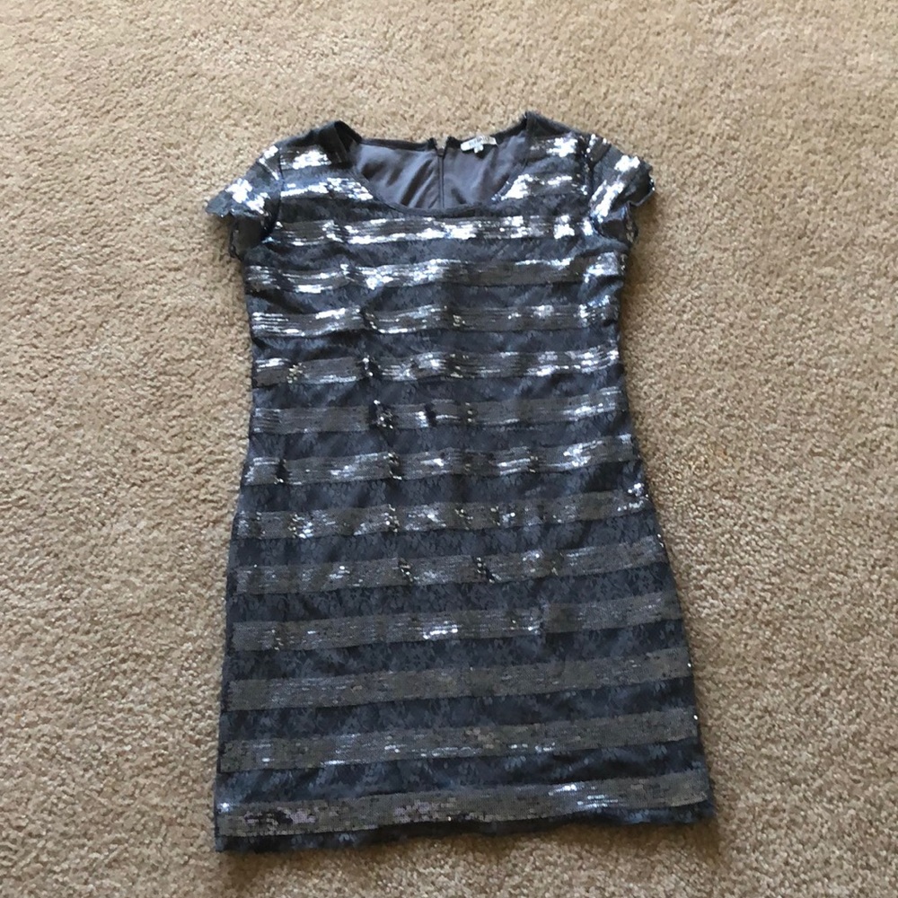 Gray Sequin and Lace Mini Dress